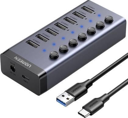 USB HUB Ugreen 7 porta USB A 3.0, me furnizim rryme, i zi