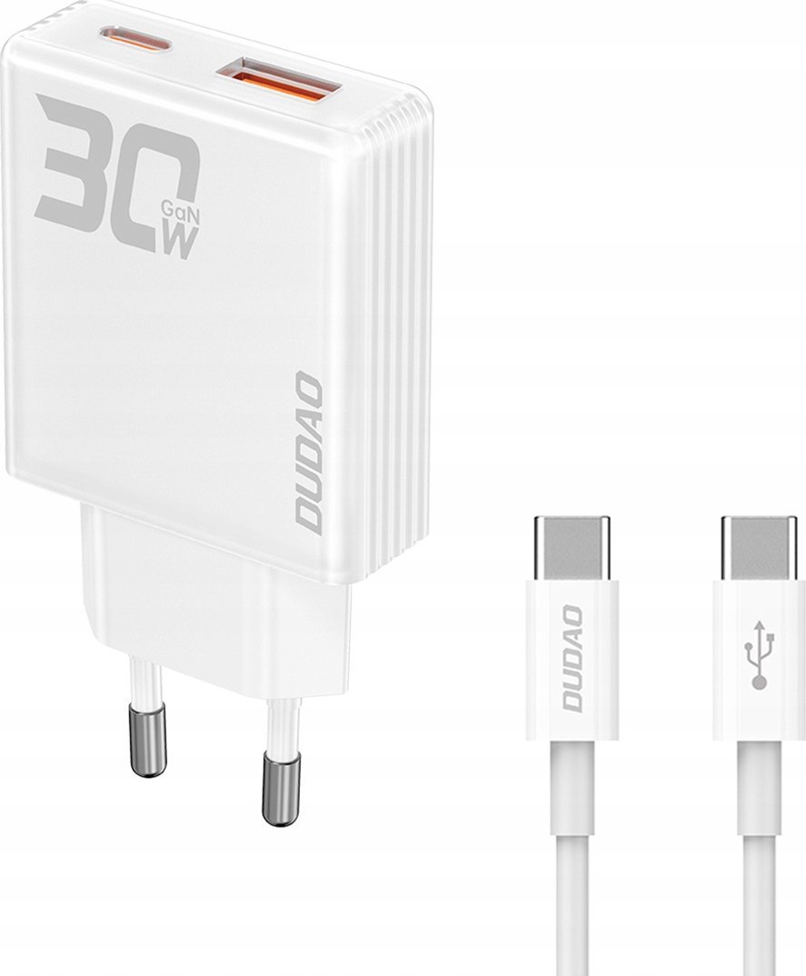 Ѕиден полнач Dudao A30EUT GaN, 30W, USB A и USB C, бел