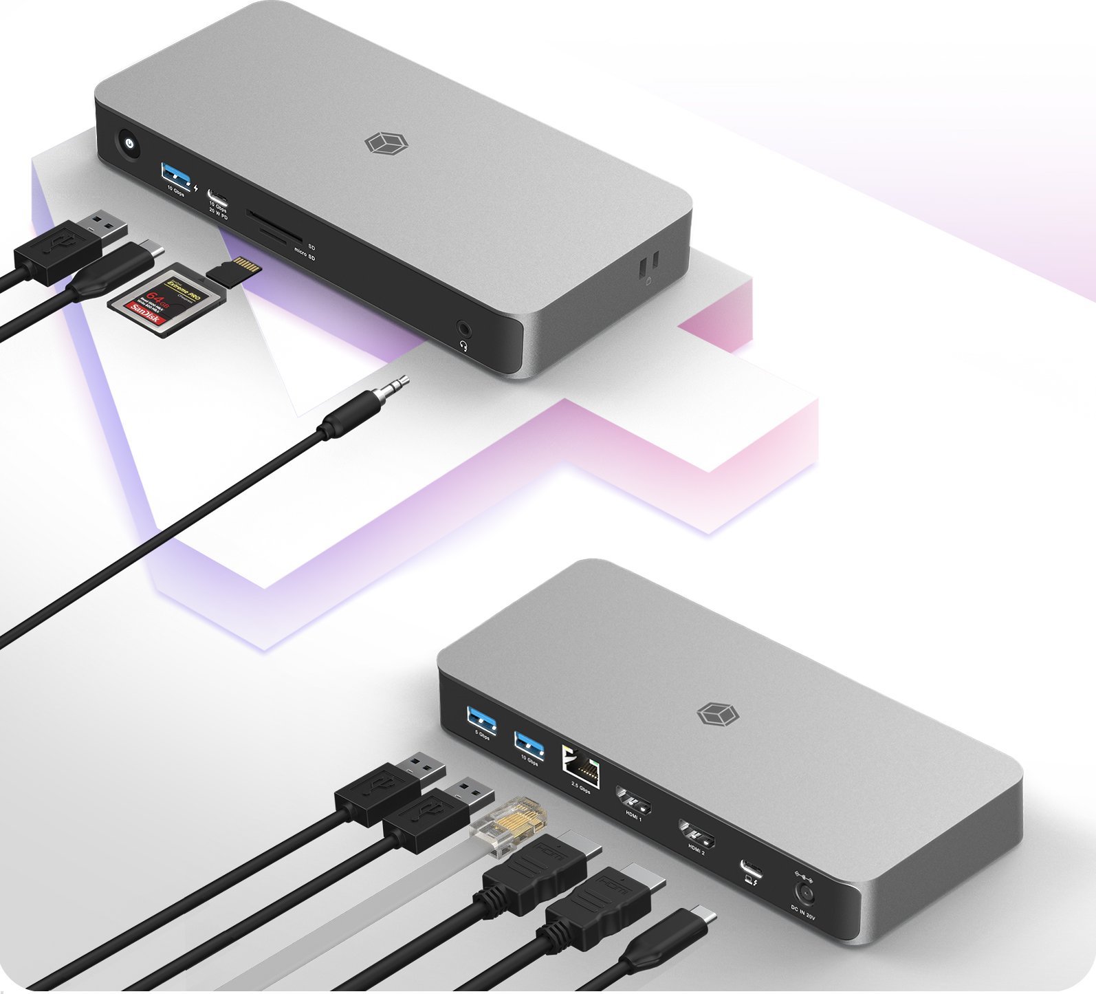 Докинг станица ICY BOX USB4 10 во 1, двоен видео излез, 8K, сива