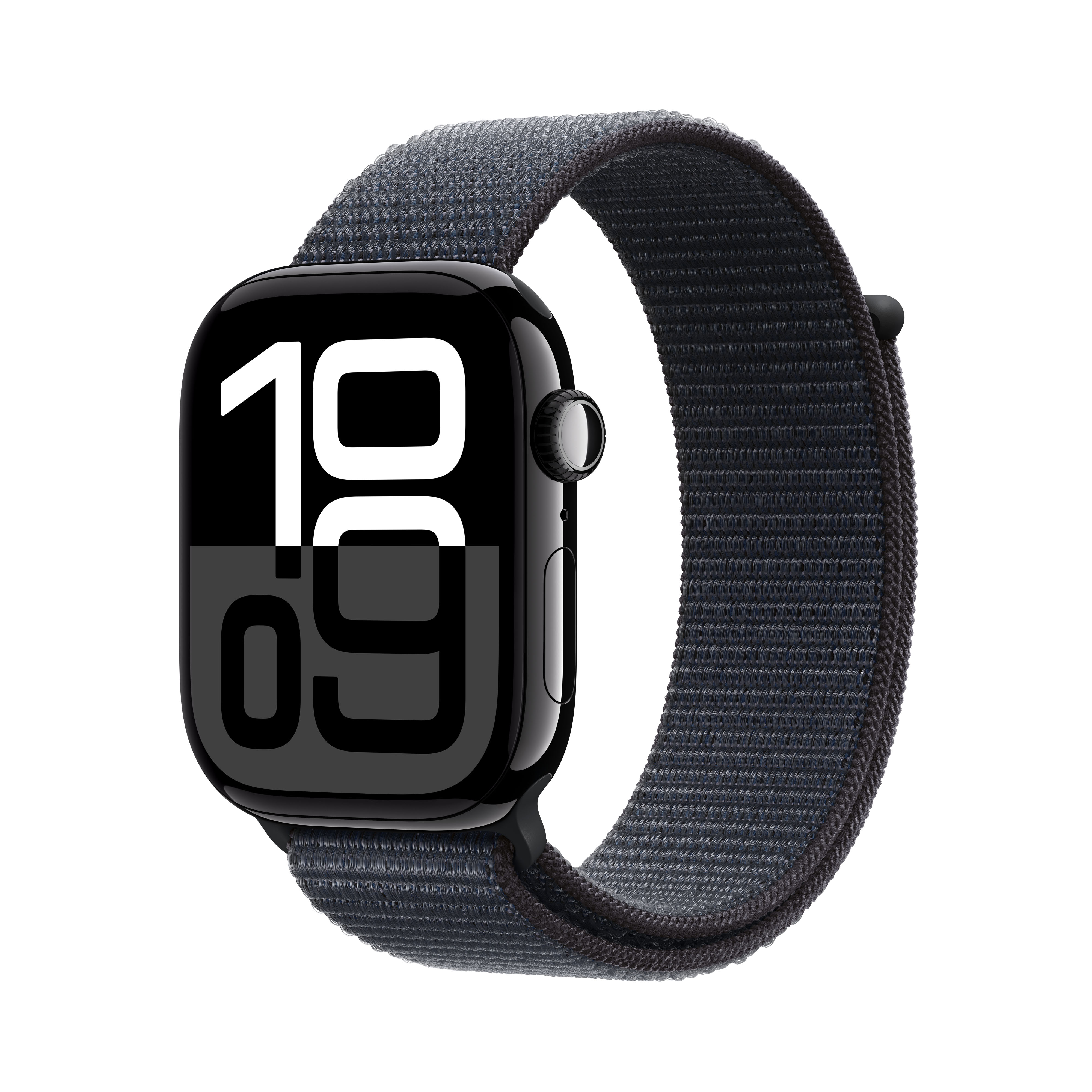 Apple Watch Series 10 GPS, 46mm, Jet Black Aluminum Case with Ink Sport Loop