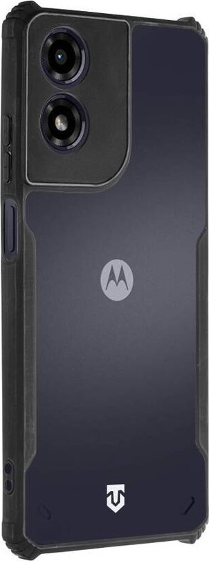 Mbulesë telefoni Tactical Quantum Stealth për Motorola G04, transparente, me detaje të zeza