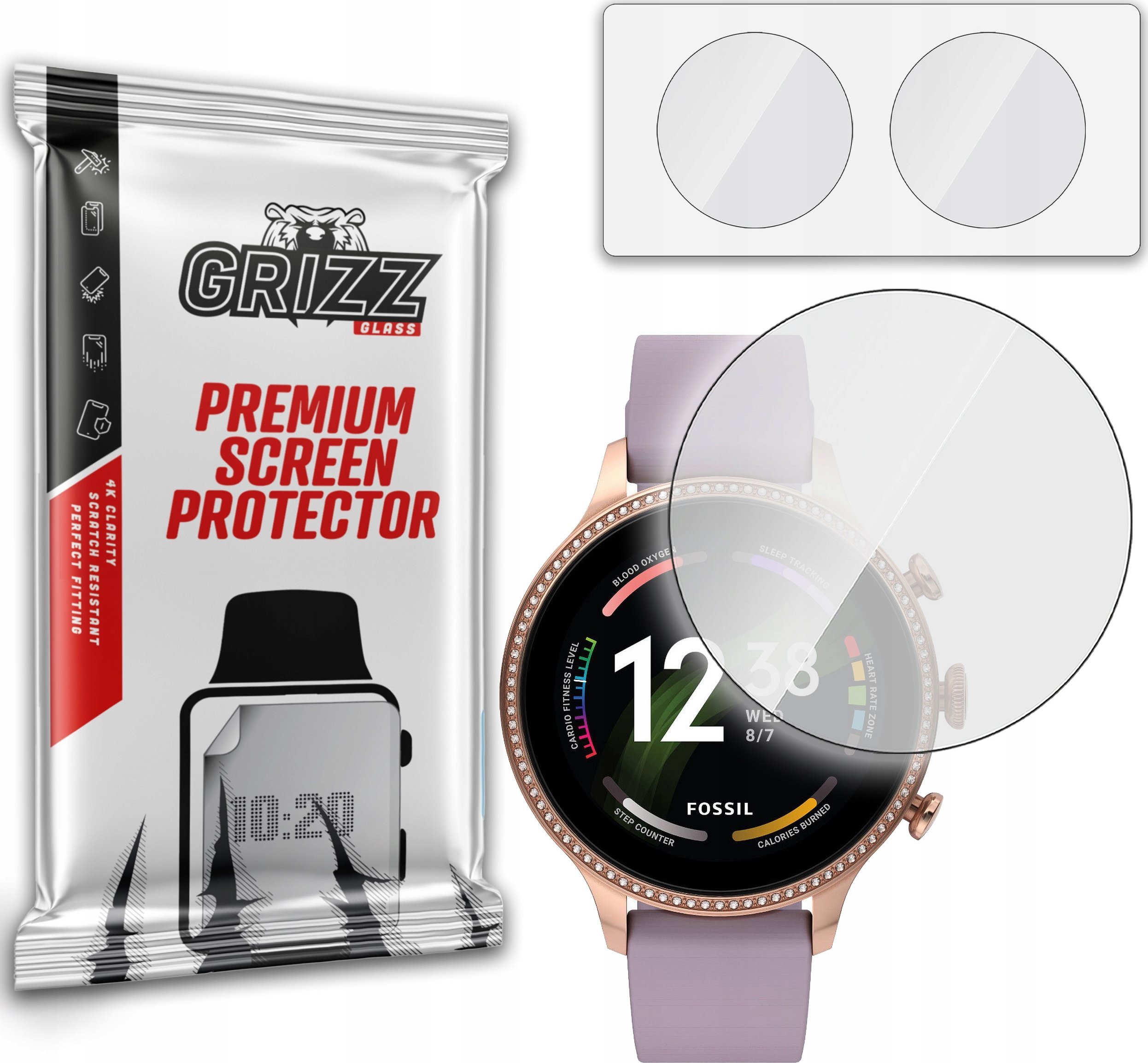 Mbrojtës ekrani për orë GrizzGlass Hybrid Glass, universal 42mm, xham hibrid transparent