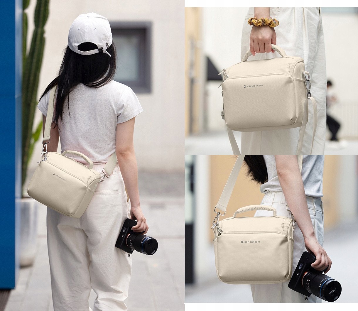 Çantë shpatulle për aparat fotografik K&amp;F Concept Sling Bag Small, për DSLR SLR dhe kamera kompakte, bezhë