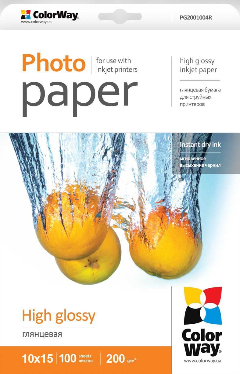 Фотографска хартија ColorWay High Glossy PG2001004R, 4"x6", 200gsm, бела