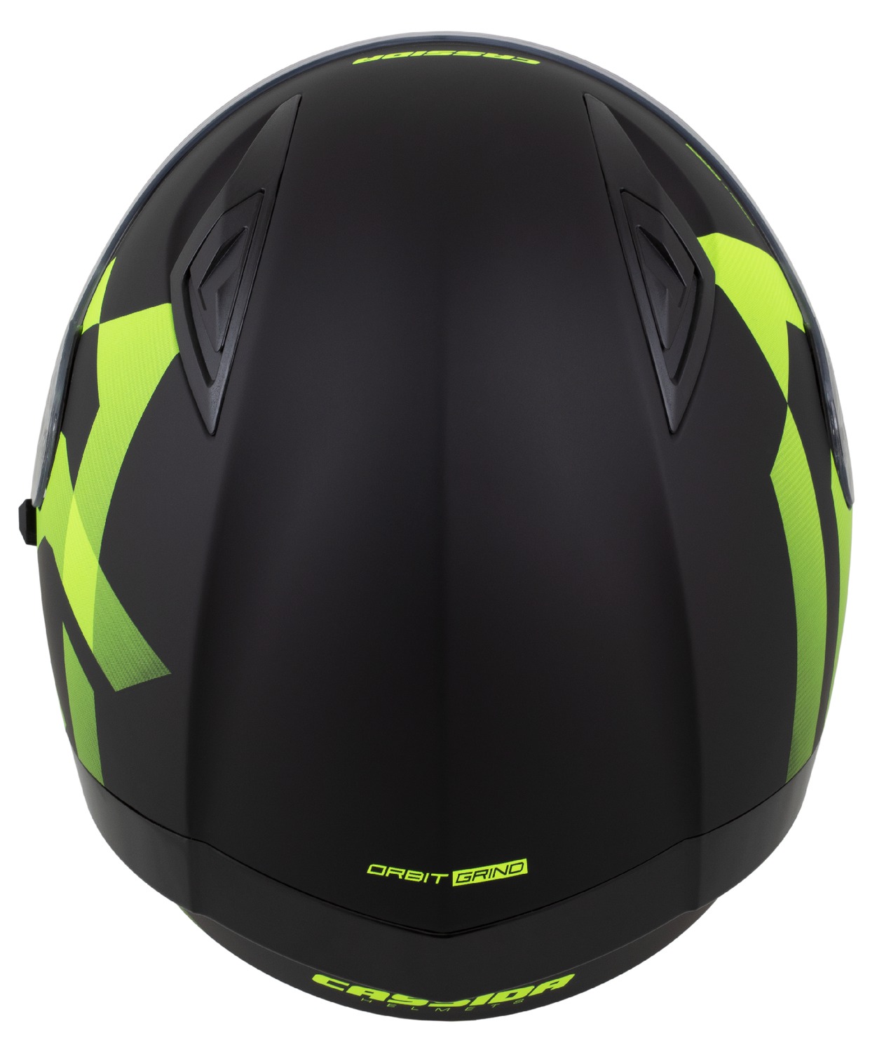 Helmetë moto Cassida Orbit Grind, integrale, me diellore, e zezë mat verdhë fluo