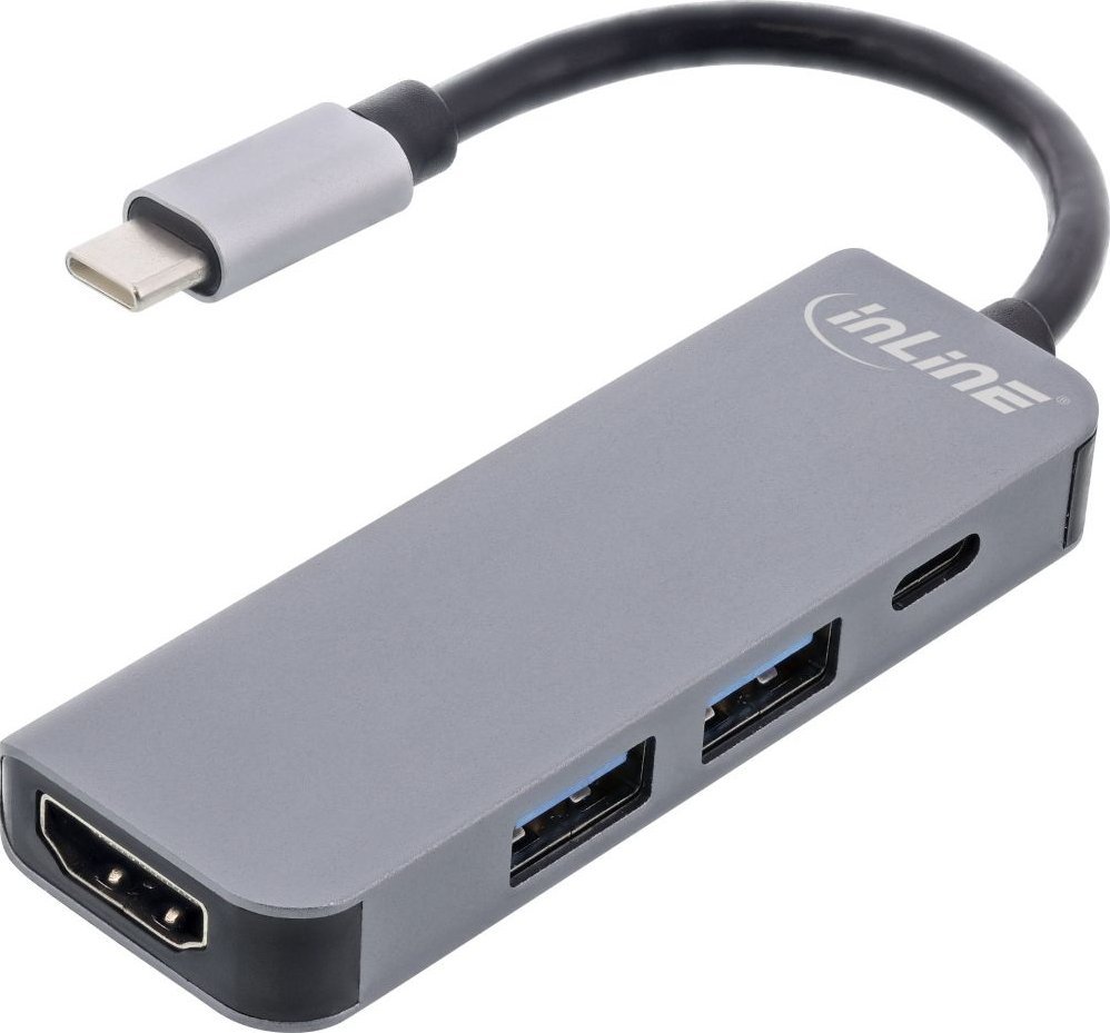 Hub USB InLine Multihub, USB 3.2 Gen 1, HDMI 4K, USB Type C, gri