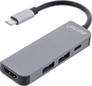 Hub USB InLine Multihub, USB 3.2 Gen 1, HDMI 4K, USB Type C, gri