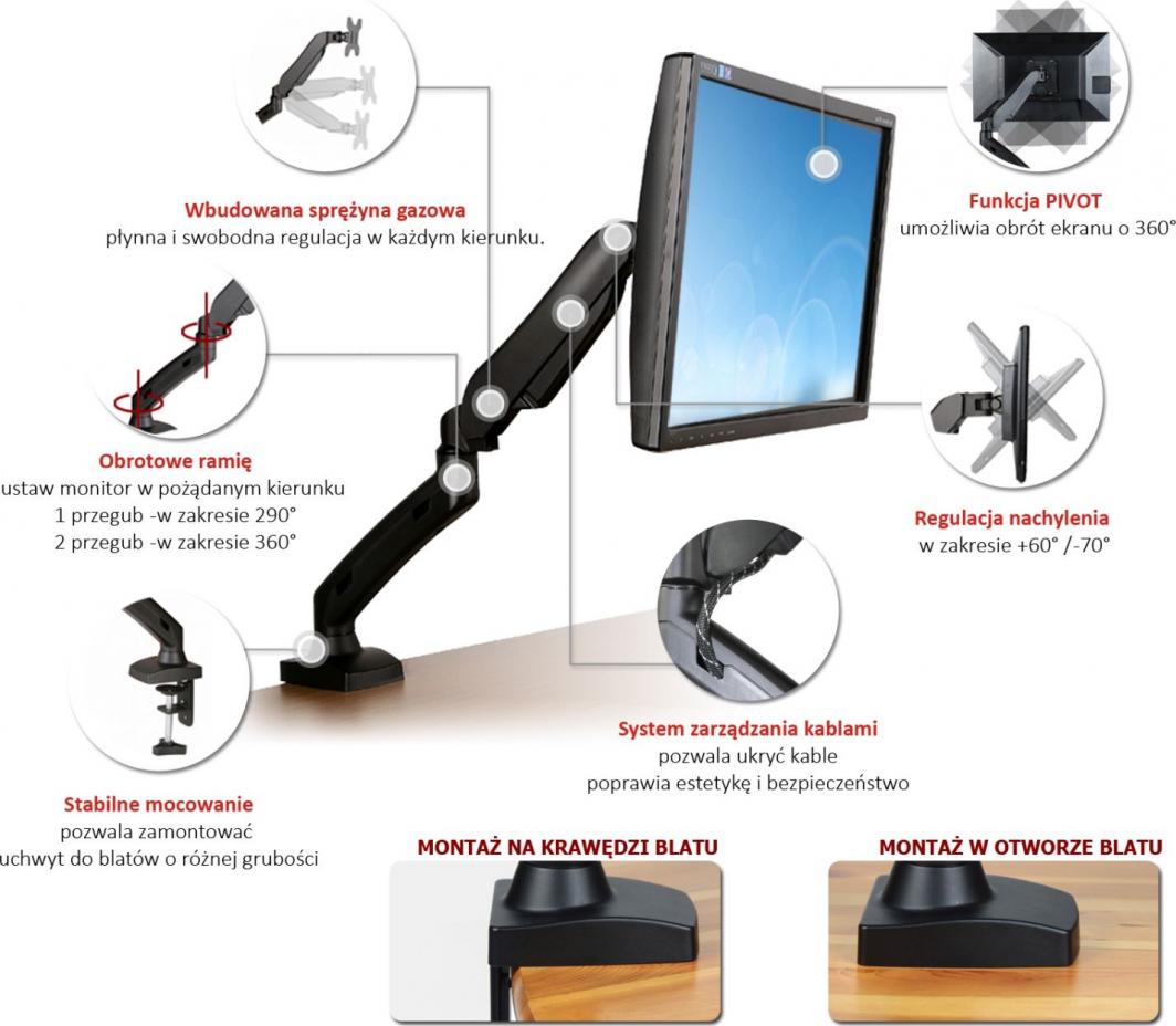 Mbajtës për monitor Art Desk L-11GD LCD/LED, 13 "- 27 ", i zi (RAMART L-11GD)