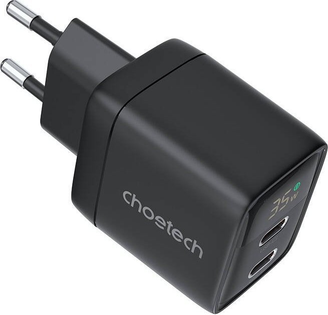 Karikues muri Choetech PD6051 GAN, 2x USB C, karikim i shpejtë, i zi