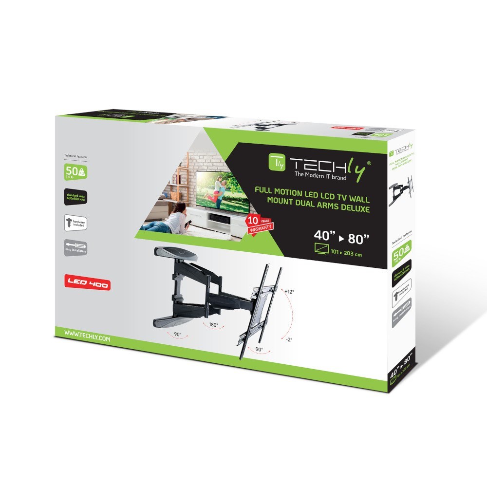 Mbajtëse muri për TV Techly Ultra Slim, 40-80", VESA 600x400, e zezë 