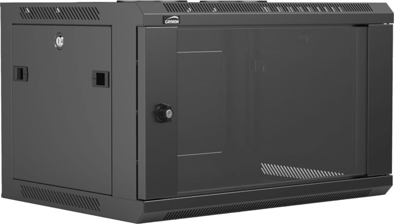 Kabinet muri Caymon WPR406R/B, 19" 6U, derë xhami, gri e errët