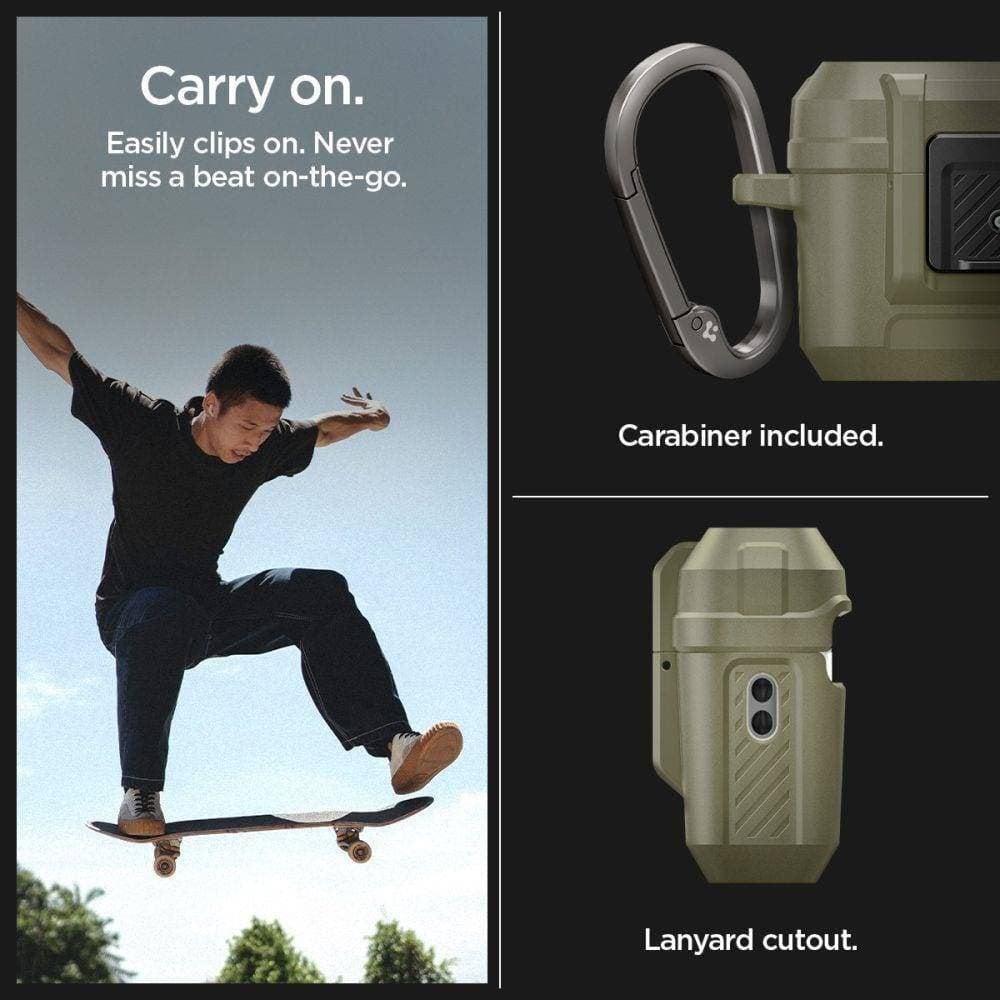 Mbështjellëse Spigen Lock Fit për Apple AirPods Pro 1 2, matte, khaki