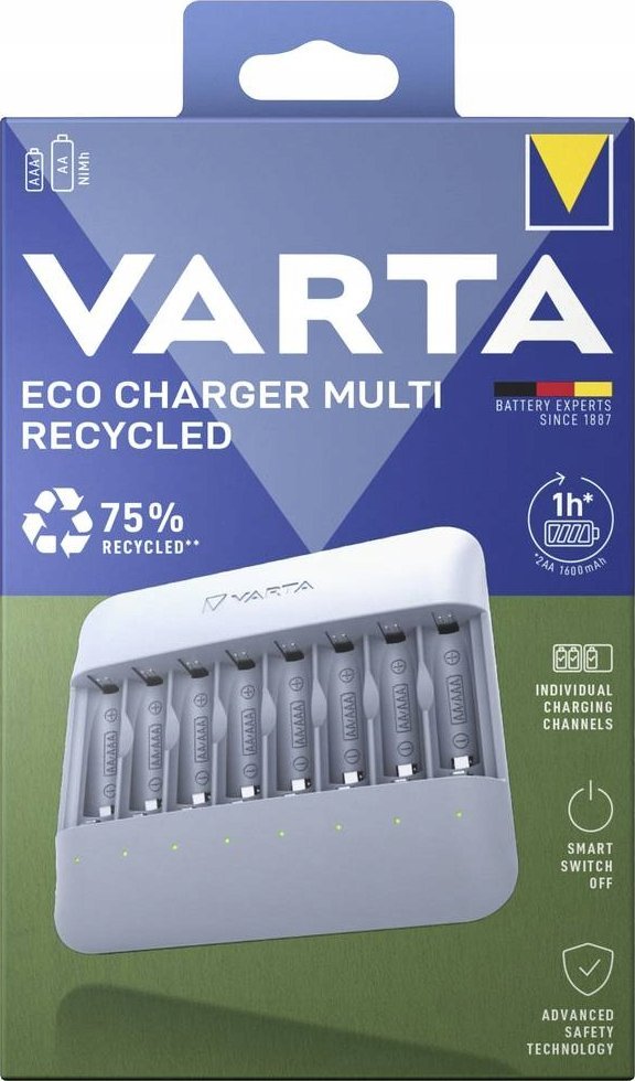 Karikues baterish Varta Eco Charger Multi, për AA dhe AAA NiMH, plastikë 75% e ricikluar