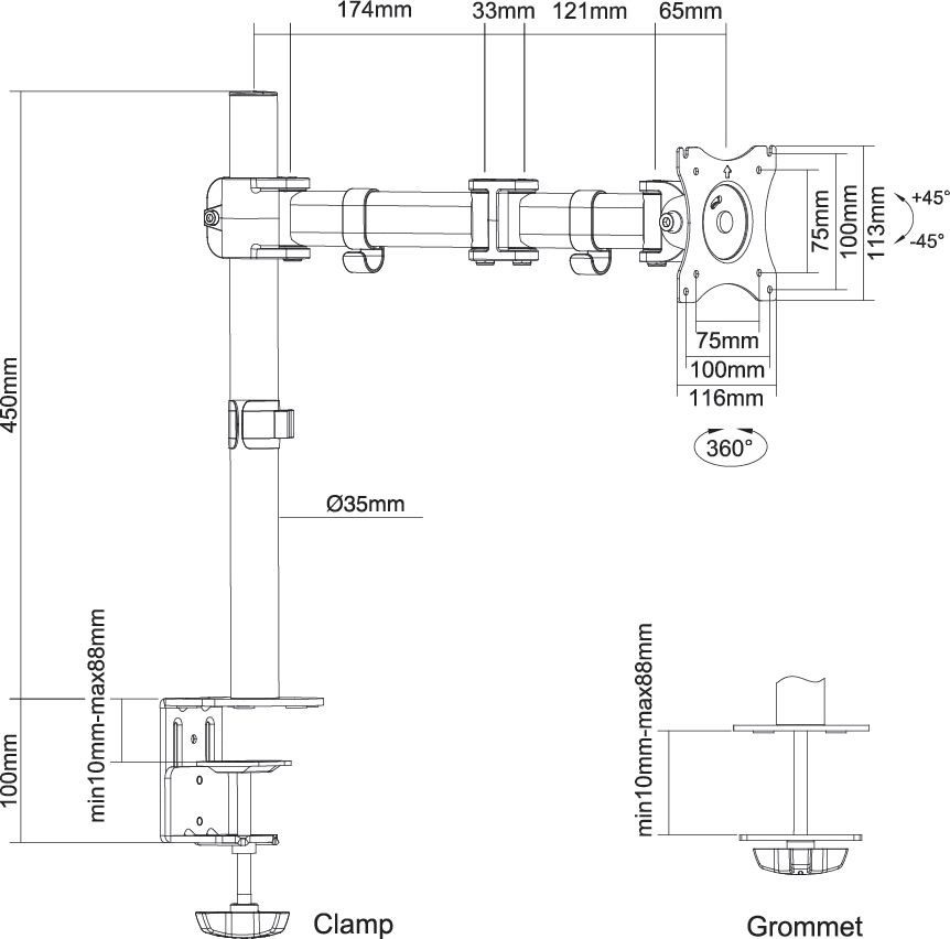 Krah tavoline për monitor Neomounts NM-D135WHITE, 10"-30", i bardhë