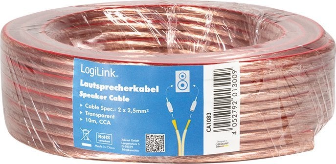 Аудио кабел LogiLink, 10m, алуминиум обложен со бакар, проѕирна изолација