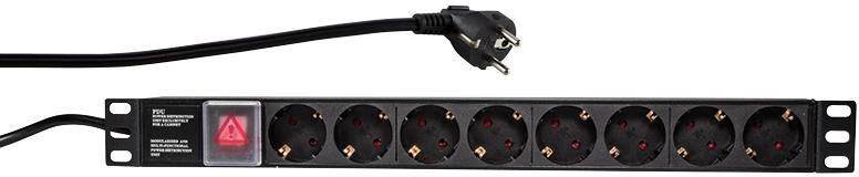 Кабел за напојување LogiLink PDU 19", 1U, 8× Schuko CEE 7/3, 2 m, црн