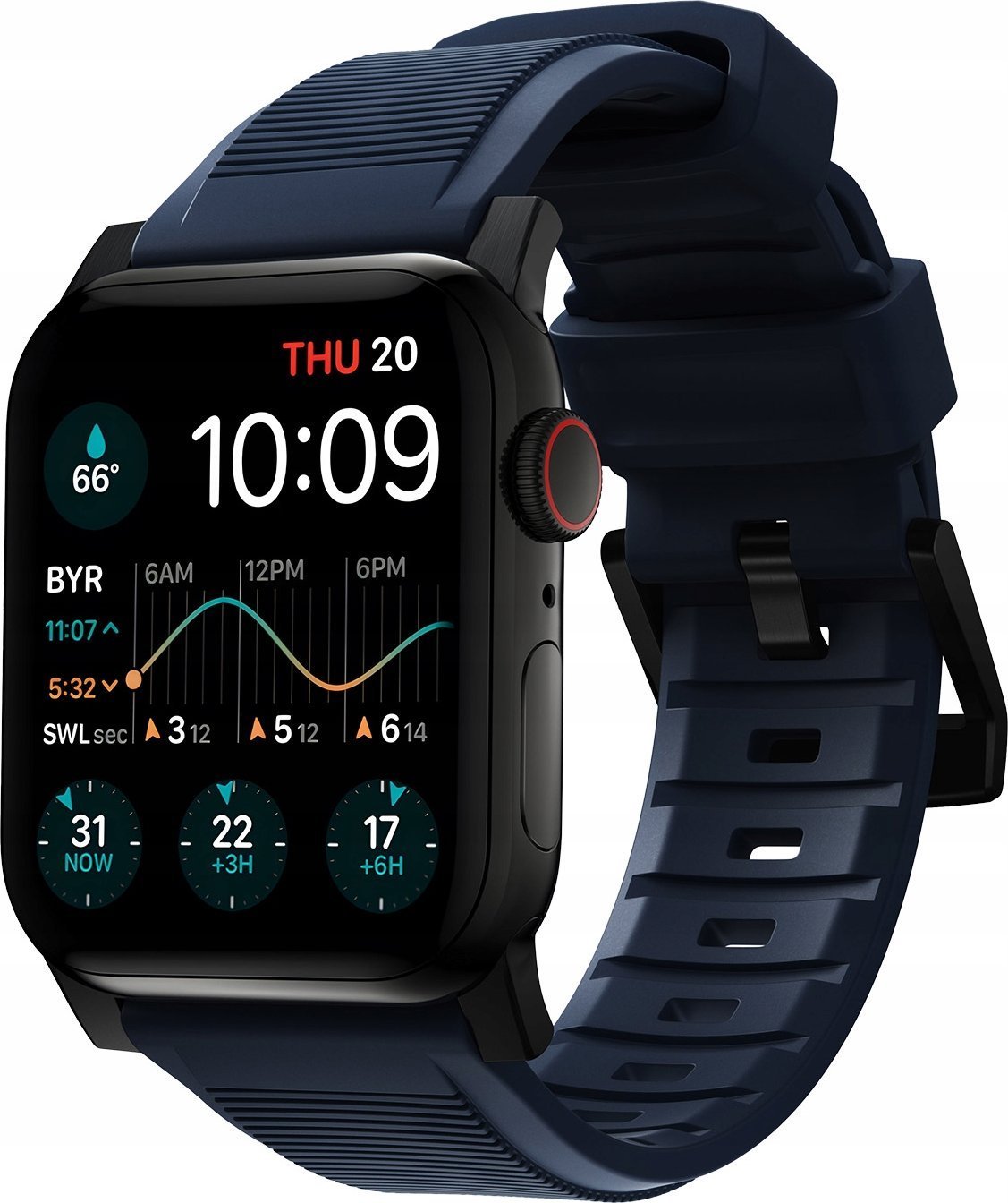 Rrip dore për Apple Watch Nomad Rugged Strap, gome FKM, 42-49mm, blu Atlantic dhe i zi