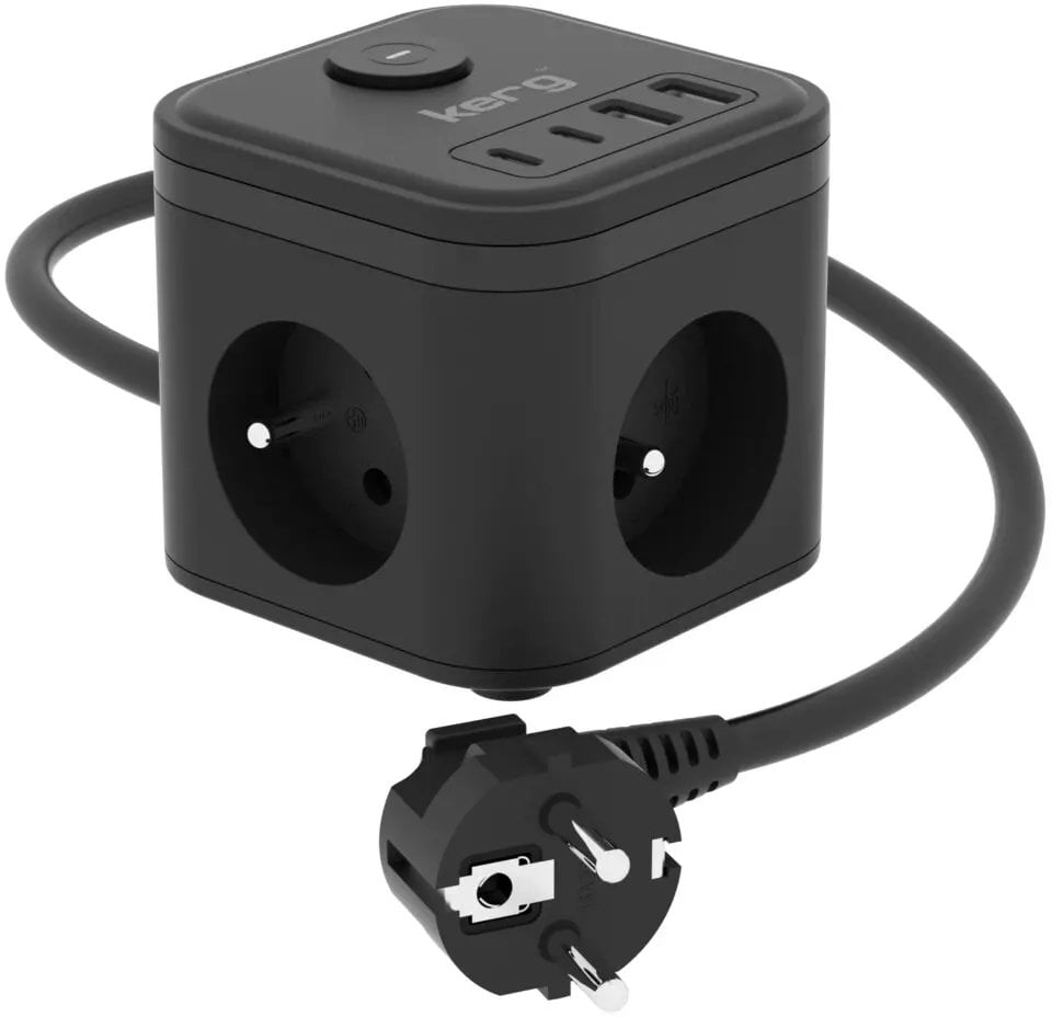 Shirit kontakti Ackerman KERG Smart, 3 priza, USB A dhe USB C, 1.5 m, i zi