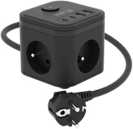 Shirit kontakti Ackerman KERG Smart, 3 priza, USB A dhe USB C, 1.5 m, i zi