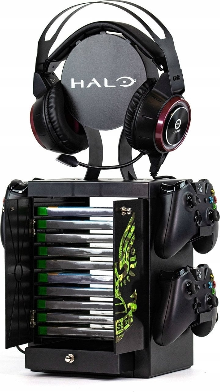 Organizues lojërash Numskull Gaming Locker, mbajtëse kontrollori dhe kufjesh, për Xbox PS5 Nintendo Switch, i zi