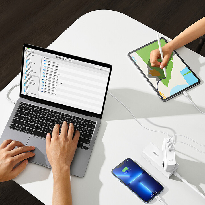 Karikues Baseus GaN5 Pro, 2x USB-C, USB-A, 140W, i bardhë