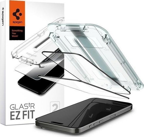 Mbrojtës ekrani Spigen Glass tR EZ Fit, 2 copë, për iPhone 15 Pro, i zi