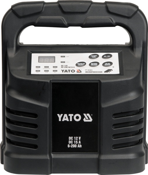 Karikues elektronik Yato YT-8303 15A, për bateri 12V, 6-200Ah, i zi