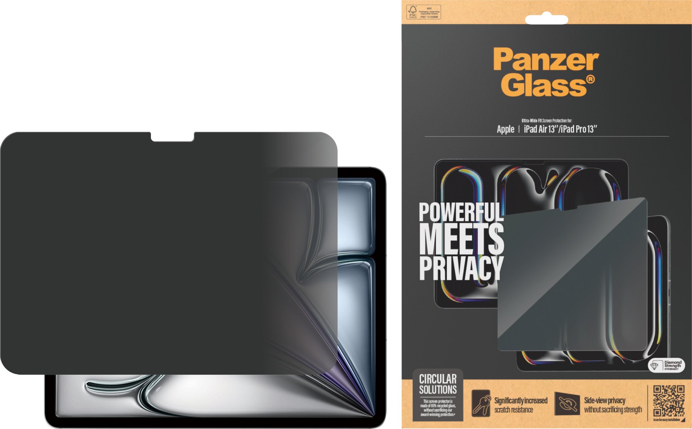 Mbrojtëse ekrani PanzerGlass Privacy për iPad Air 13" 2024 2025 dhe iPad Pro 13" 2024 2025, Ultra Wide Fit, transparente