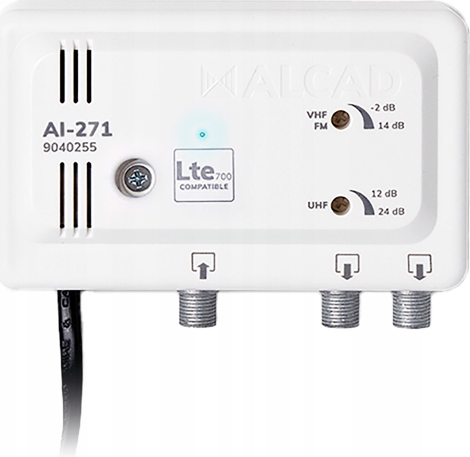 Përforcues antene Alcad AI-271, TV FM deri 698 MHz, 2 dalje, gri