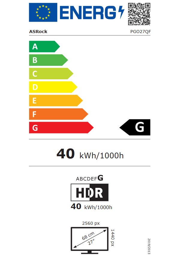 Монитор ASRock PGO27QFV, 27\", QHD, црн