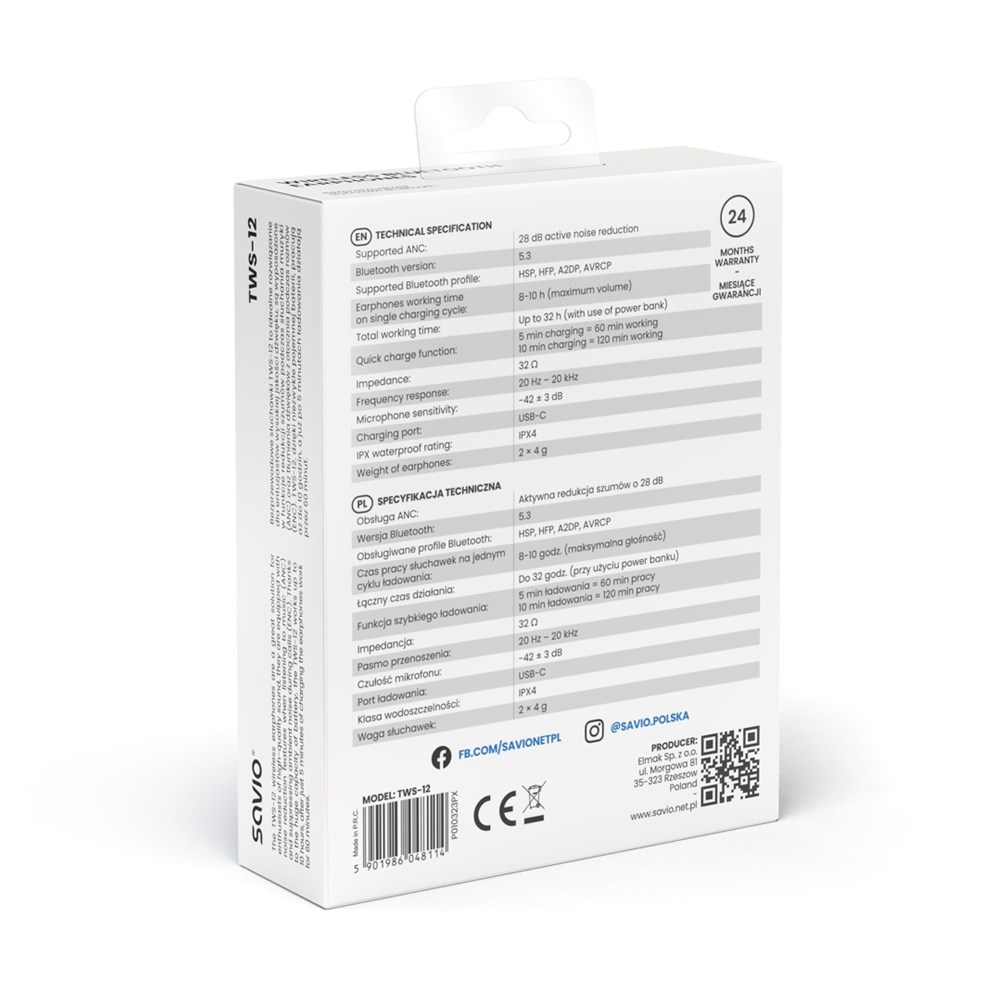 Kufje Savio TWS-12, Bluetooth 5.3, ANC, të zeza