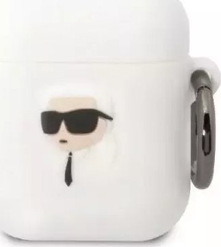 Mbulesë mbrojtëse Karl Lagerfeld për AirPods 1/2, silikon, dizajn 3D, e bardhë