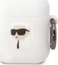Mbulesë mbrojtëse Karl Lagerfeld për AirPods 1/2, silikon, dizajn 3D, e bardhë