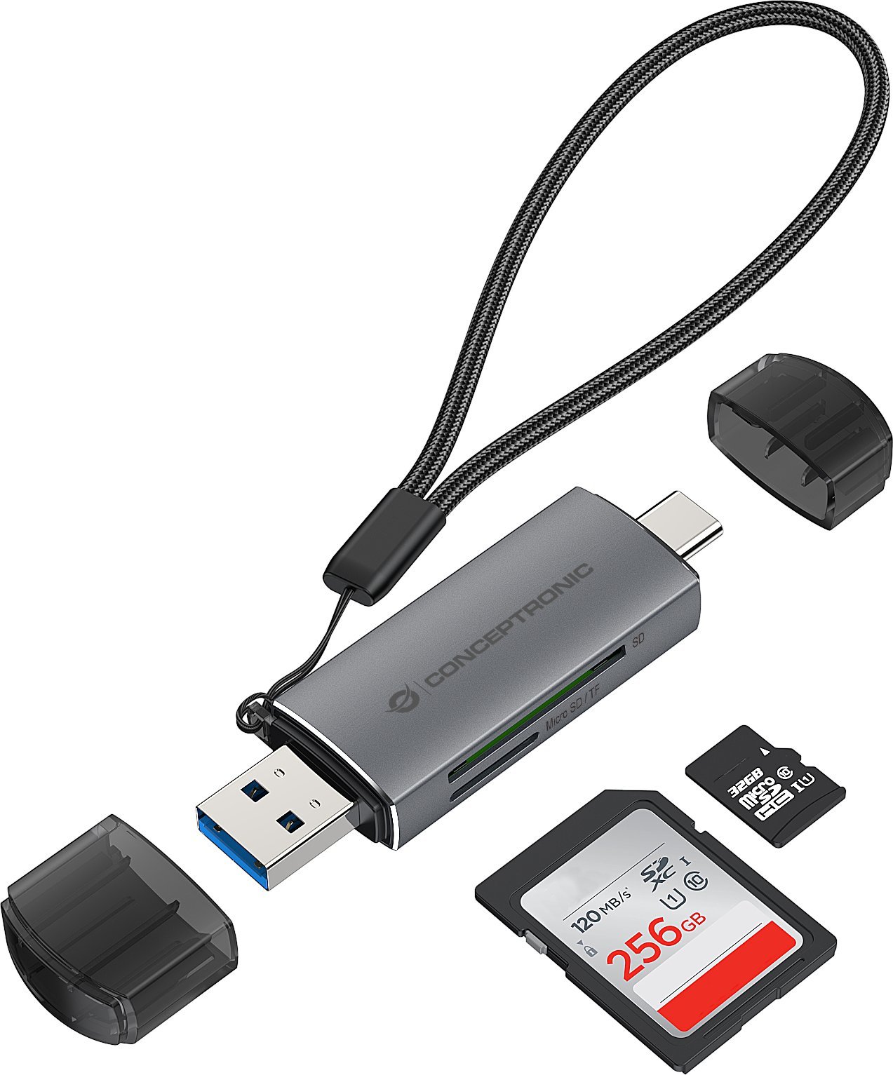 Lexues kartelash Conceptronic Card Reader, USB 3.0, USB-C, gri