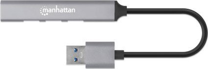 Hub USB Manhattan USB A 4 porta, 1x USB 3.2 Gen1 5 Gbps, 3x USB 2.0, alumin gri hapësinor
