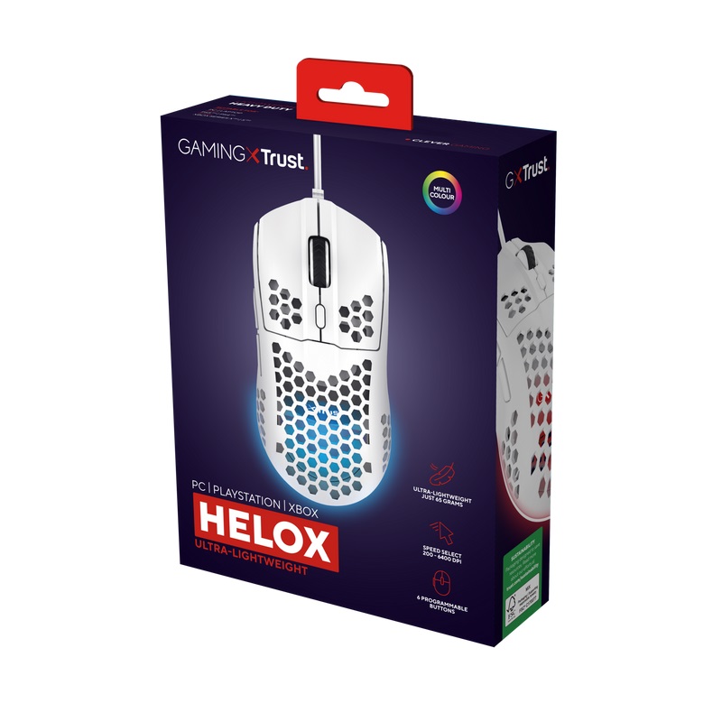 Maus Trust Gaming GXT 928W Helox, 6400 DPI, i bardhë