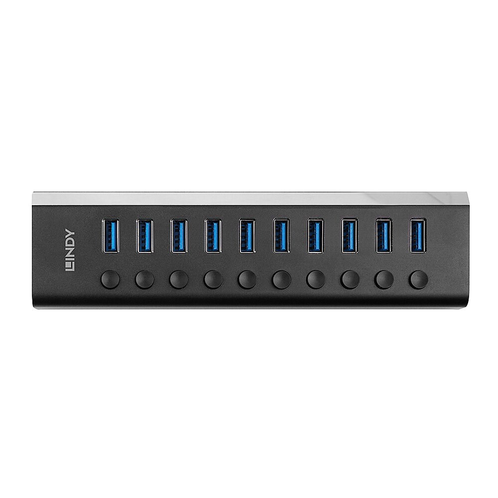 Qendër USB Lindy, 10 porte, 3.0, 5 Gb/s, e zezë