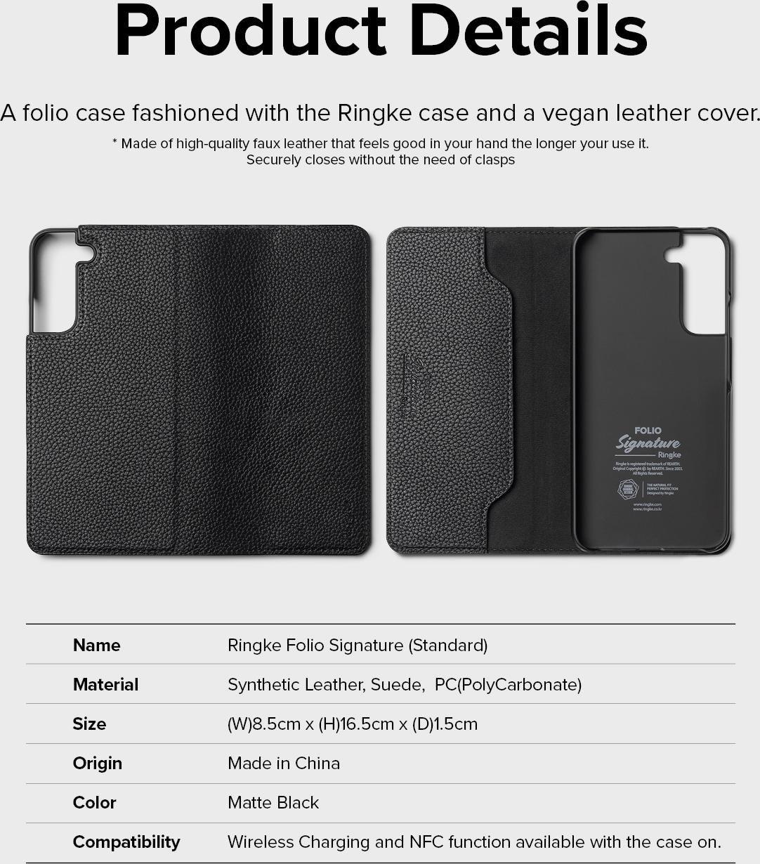 Etui folio Ringke Folio Signature për Samsung Galaxy S22 Plus, lëkurë artificiale, me xhep për karta, i zi