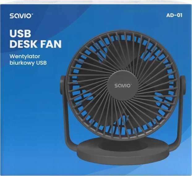 Ventilator tavoline Savio AD-01, USB-C, bateri 1200 mAh, i bardhë