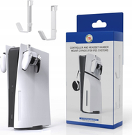 Varëse me 2 mbajtëse për kufje dhe aksesorë, për Sony PlayStation 5, vetëngjitëse, e zezë