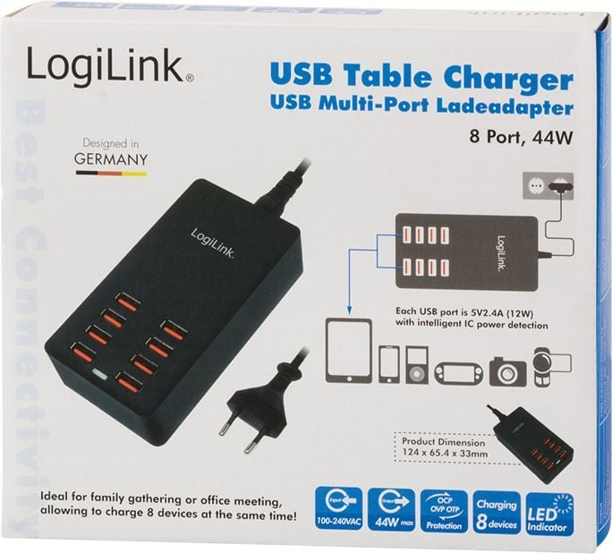 Karikues USB LogiLink PA0140, 8x USB A, 44W