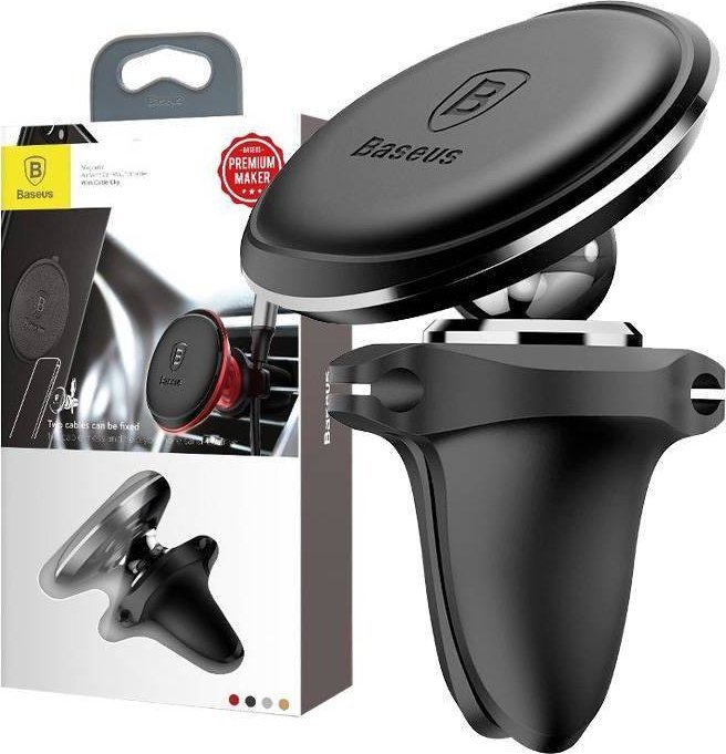 Mbajtëse magnetike për veturë Baseus Magnetic Air Vent, montim në grilë ajri, rrotullim 360°, e zezë