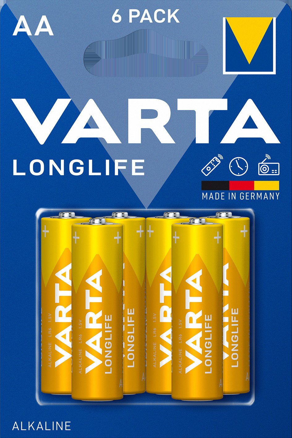 Bateri alkaline Varta Longlife AA, 2800mAh, paketim 6 copë