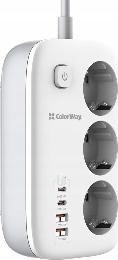Prizë shumëfunksionale ColorWay CW-CHE34PDW, 4x USB, 2m, e bardhë