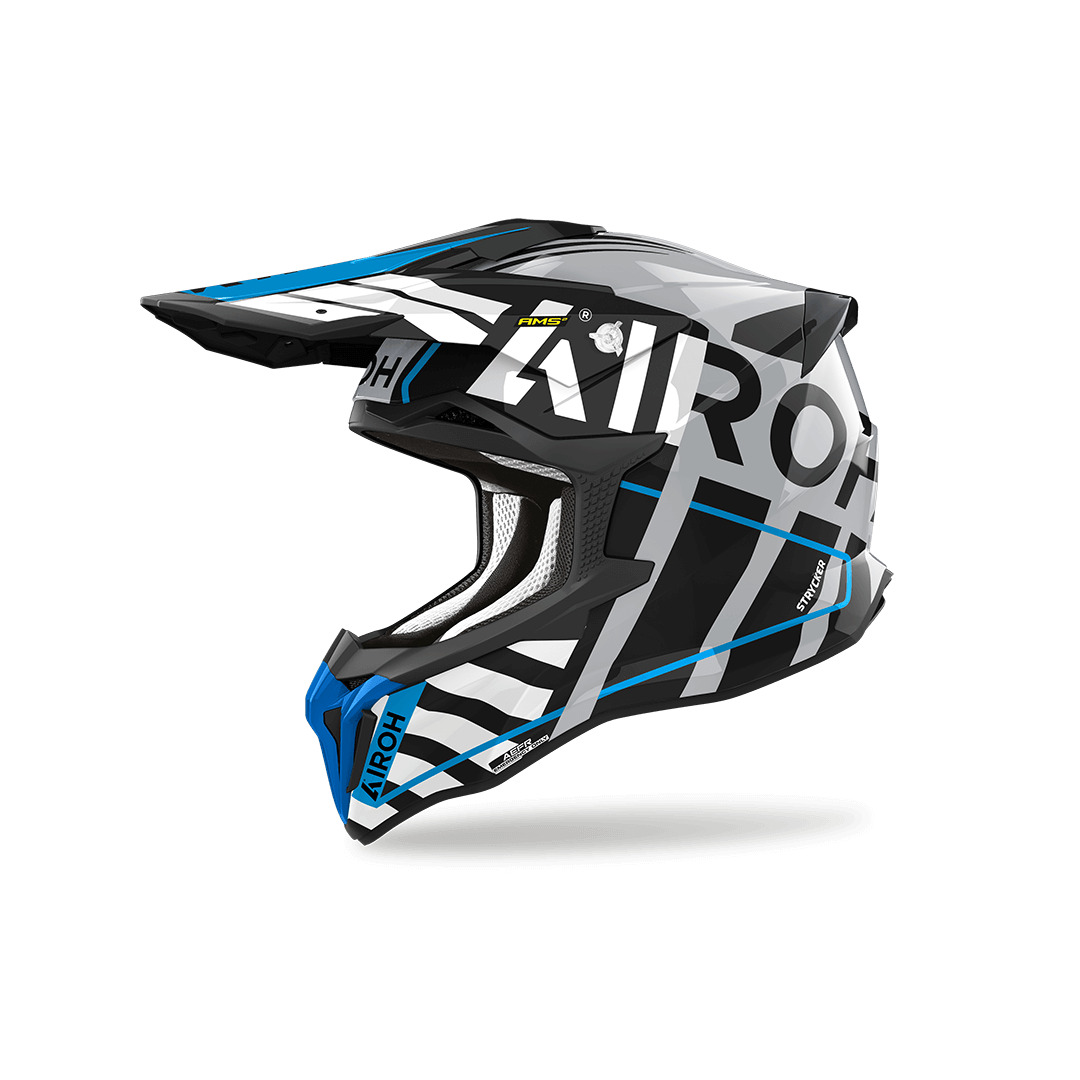 Helmetë motocross Airoh Strycker Brave, madhësia S, e zezë gri blu