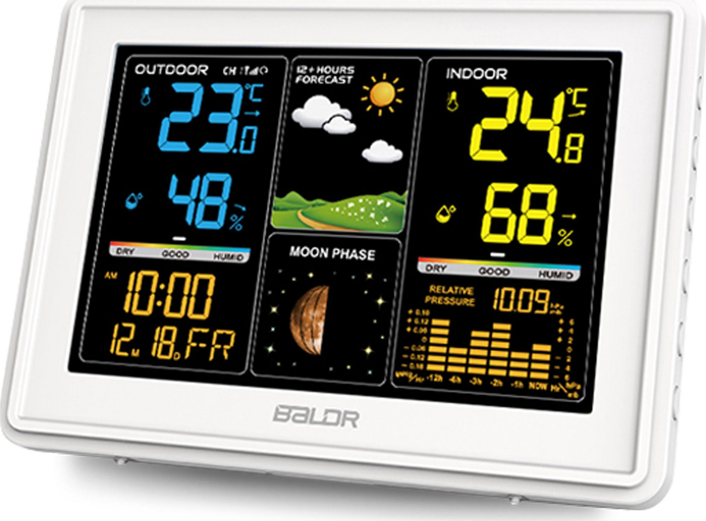 Stacion moti BALDR BD-907, ekran me ngjyra, matje temperaturë dhe lagështie, i bardhë