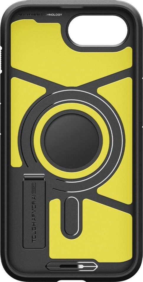 Mbulesë telefoni Spigen Tough Armor MagSafe për iPhone 16e, me këmbë mbështetëse, e zezë
