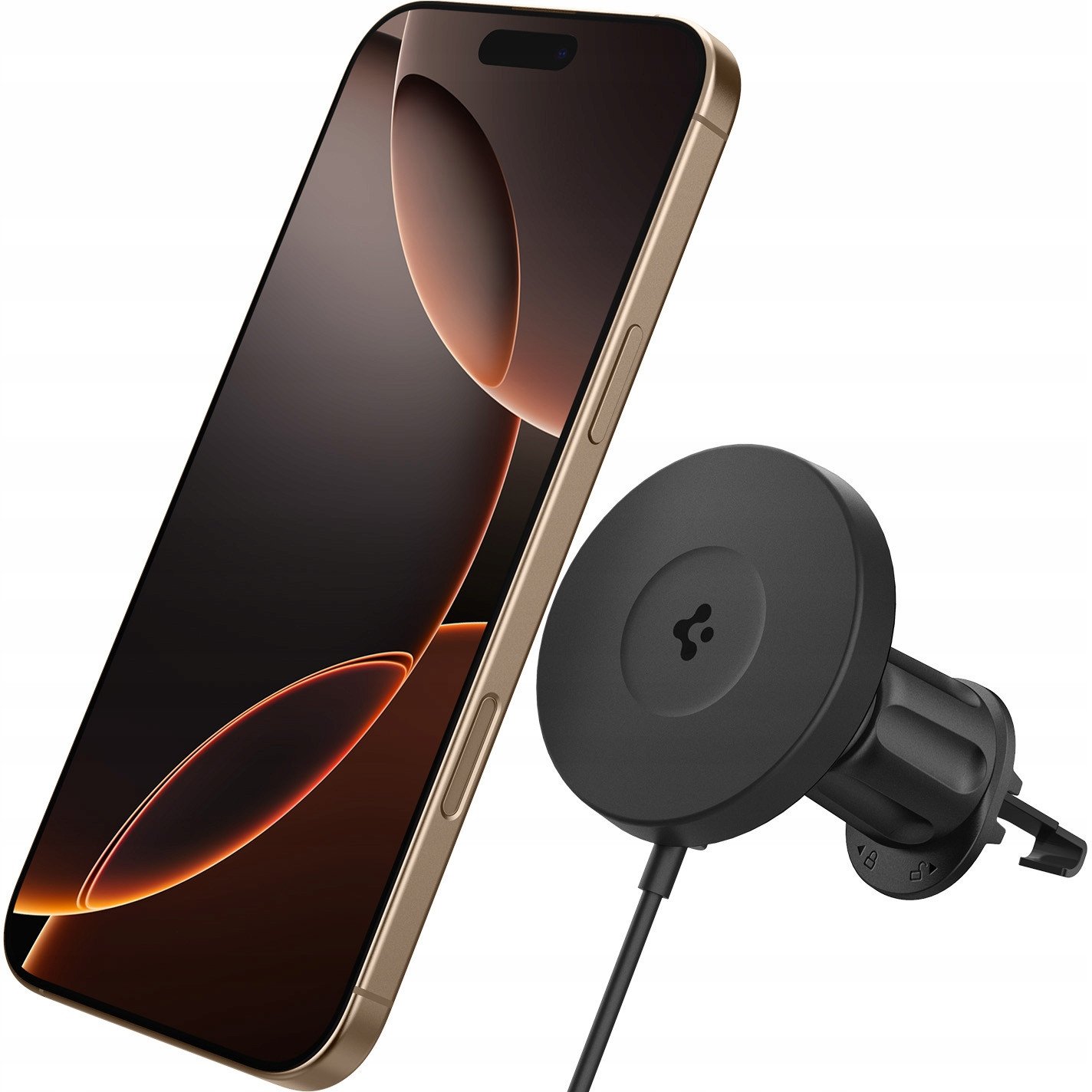 Mbajtëse veture me karikues wireless Spigen OneTap Pro 4 MagSafe, për grilë ajri, i zi