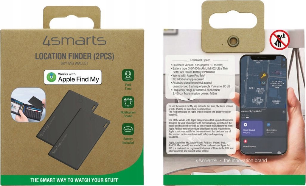 Gjetës lokacioni 4smarts SkyTag Wallet, Bluetooth, set 2 copë, i bardhë