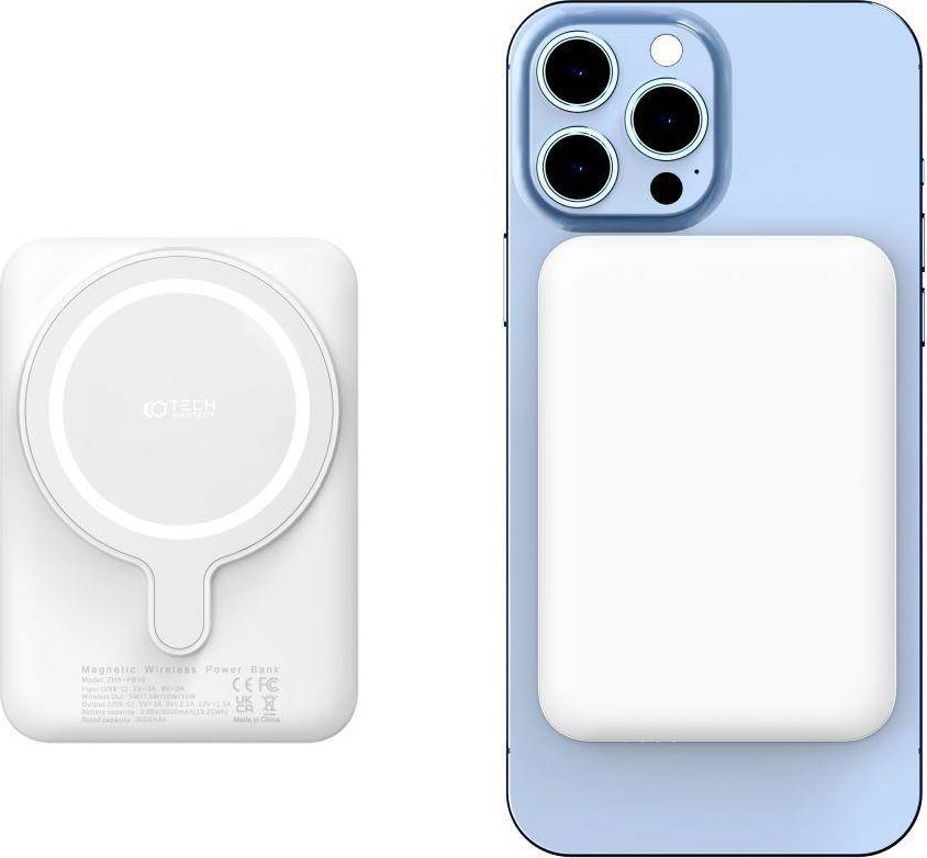 Powerbank Tech-Protect PB10 LifeMag, 5000mAh, MagSafe 15W, i bardhë